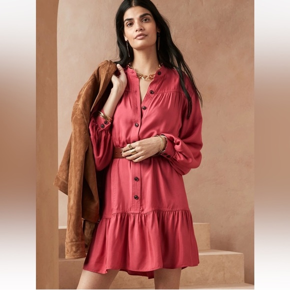 Banana Republic Pink Button Flounce Hem Mini Oversized Loose Fit Tunic Dress - Picture 13 of 16